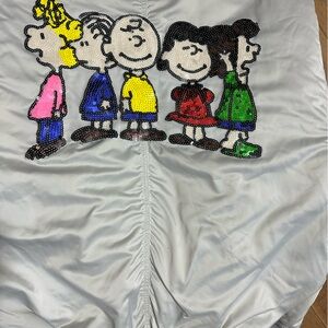 Rare H&MxPeanuts Sequin Bomber Silver Satin Charlie Brown & Gang EU36 US6